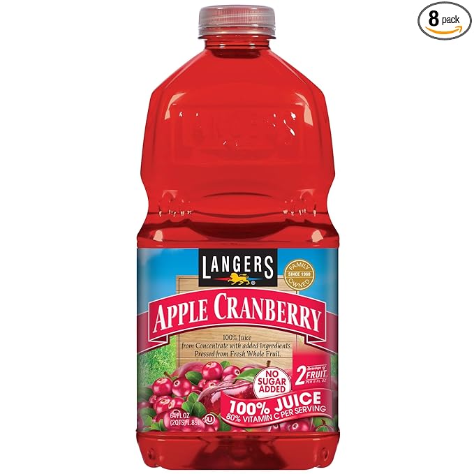 Langers 100% Juice with Vitamin C Apple Cranberry 64 Fl Oz (Pack of 8)