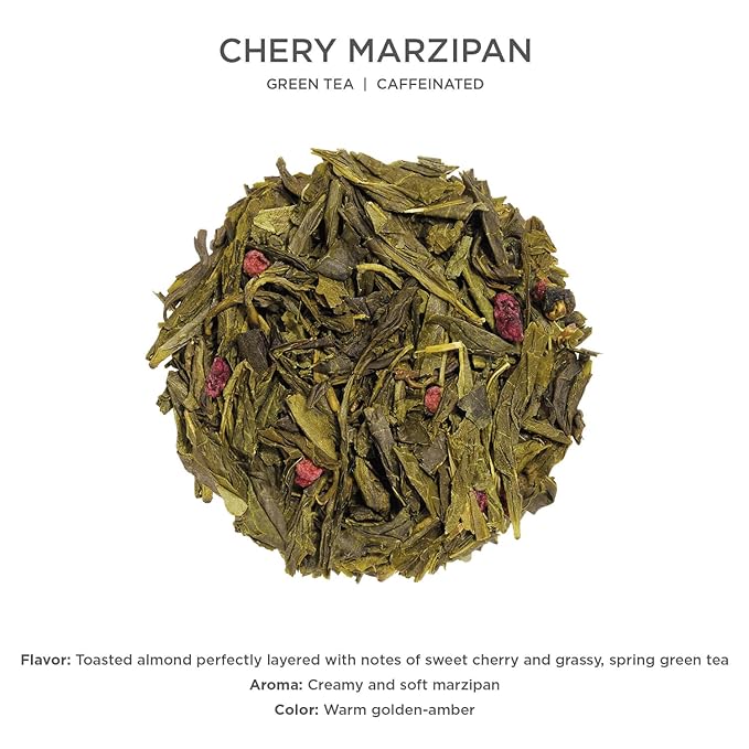Tea Forte Cherry Marzipan Premium Loose Leaf Caffeinated Green Tea Blend Canister Makes 35-50 Cups