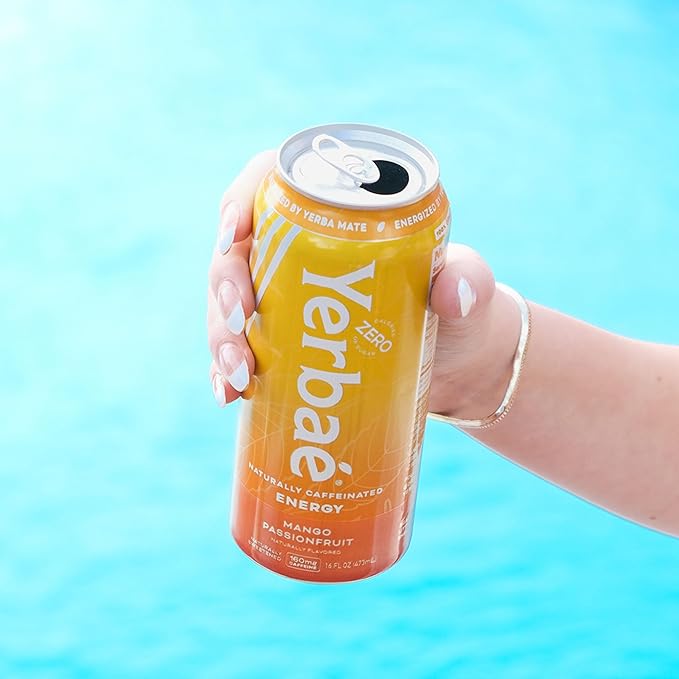 Yerbaé Mango Passion Fruit Functional Energy Drink - 0 Sugar 0 Calories 0 Carbs. Yerbae is Energized by Yerba Mate Plant-Based Healthy Alternative to Sugary Energy Beverages 16oz cans (12 Pack)