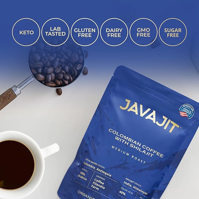 Colombian Coffee with Shilajit – Medium Roast Organic Ground Coffee Energy &amp Immunity Boost 250mg Himalayan Shilajit per Serving 16 Servings