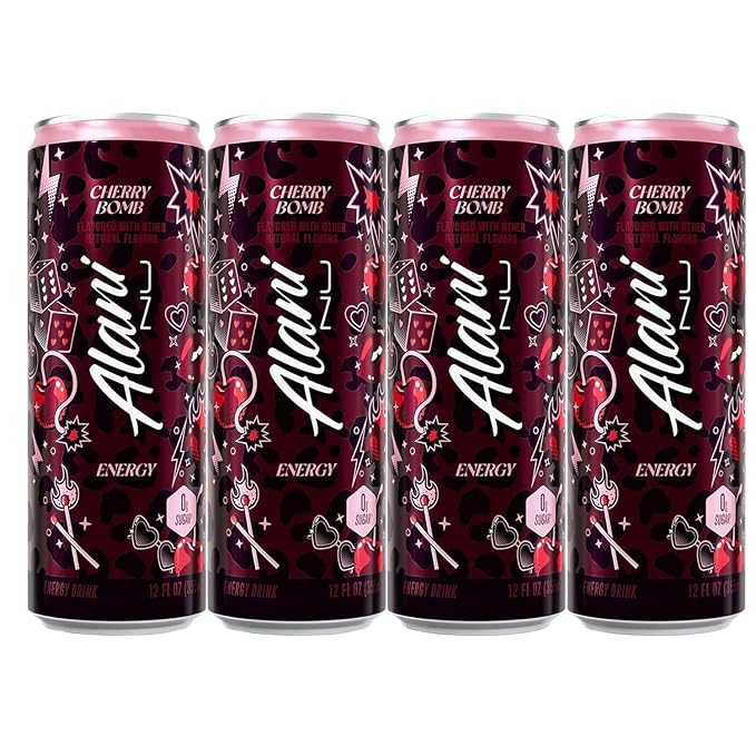 Alani Cherry Bomb Energy Drink Sugar Free Low Calorie Energy Drinks - 12 fl oz Can (4 pack)