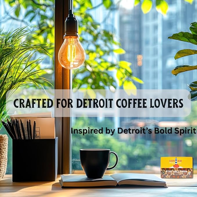 Sleepy Bear Coffee Pods Medium Roast Arabica Rich Flavor Michigan-Made Smooth &amp Sweet No Sugar Added 30ct Pods Compatible with Single-Serve Brewers (Detroit Bourbon Vanilla)