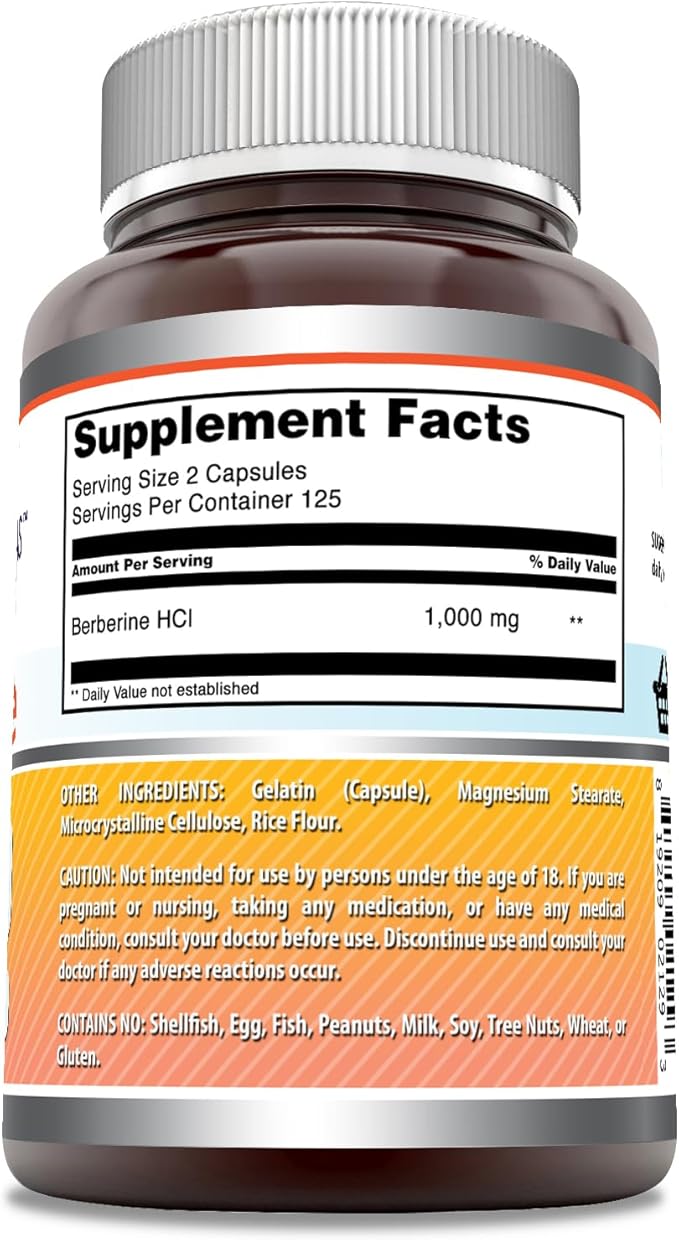 Amazing Formulas Berberine 1000mg Per Serving 250 Capsules Supplement | Non GMO | Gluten Free | Made in USA- Proudly Made in The USA with Guaranteed Purity &amp Potency