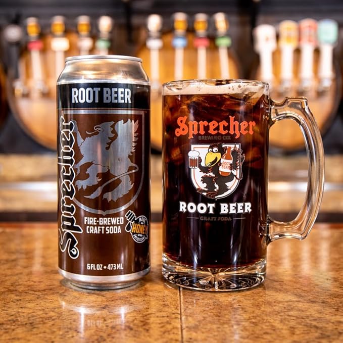Sprecher Root Beer 16 fl oz Cans (12 Pack) Fire-Brewed Premium Craft Soda with Real Honey Caffeine Free Gluten Free Premium Soft Drink