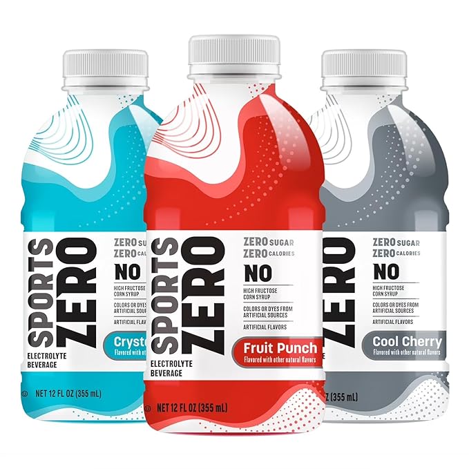 Sports Drink Zero Variety Pack 12 fl oz Bottles (24 Pack) - Zero Sugar &amp Zero Calorie Electrolyte Hydration - Includes Fruit Punch Cool Cherry and Crystal Berry - Resealable On the Go Bottles