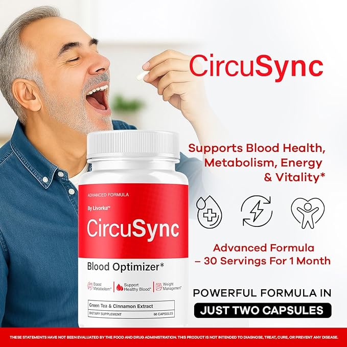 Circusync Capsules - Official Circu Sync Advanced Blood Health Support Supplement Pills - Maximum Strength Natural Vitamins Formula for Overall Health &amp Wellness 60 Capsules for 1 Month