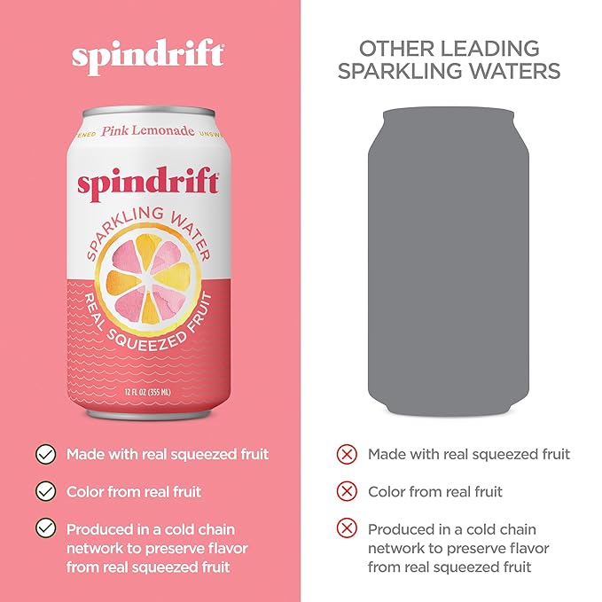 Spindrift Pink Lemonade Can 12 Ounce (Pack of 24)