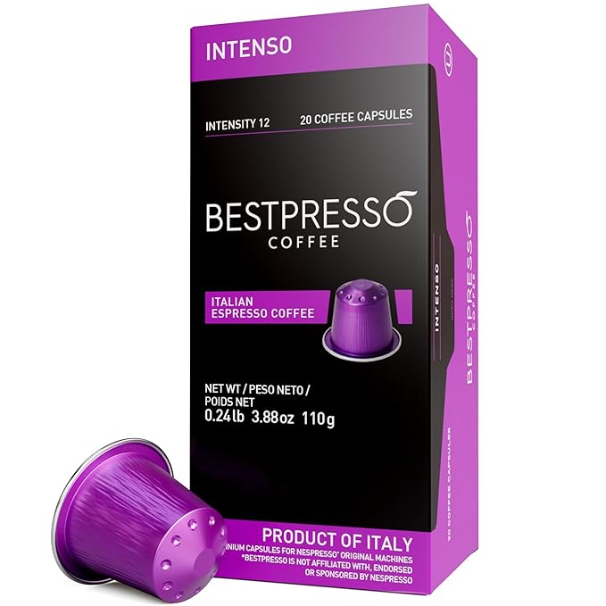Bestpresso Coffee for Nespresso Original Machine 120 Aluminum pods Certified Genuine Espresso Intenso Blend(High Intensity) Pods Compatible with Nespresso Original