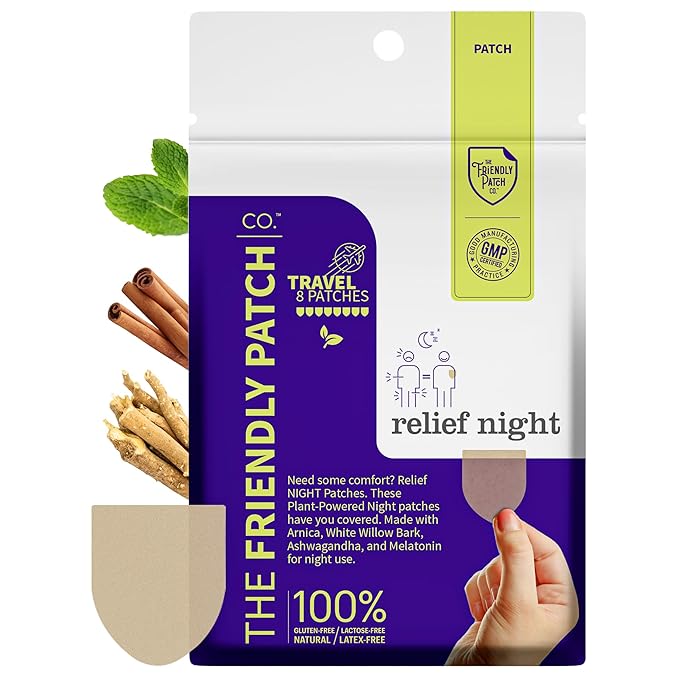 Relief Night &amp Rise &amp Shine Patch Bundle - Arnica Melatonin Tongkat Ali Ashwagandha Horny Goat Weed &amp Saffron for Sleep Soreness Strength &amp Performance - 16 Plant-Powered Patches