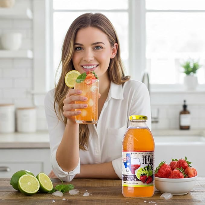 Texas mADE Poteet Strawberry Limeade Limeade Made with Pure Cane Sugar and Strawberry Flavor No Preservatives Texas Crafted Limeade 16 fl oz Pack of 12