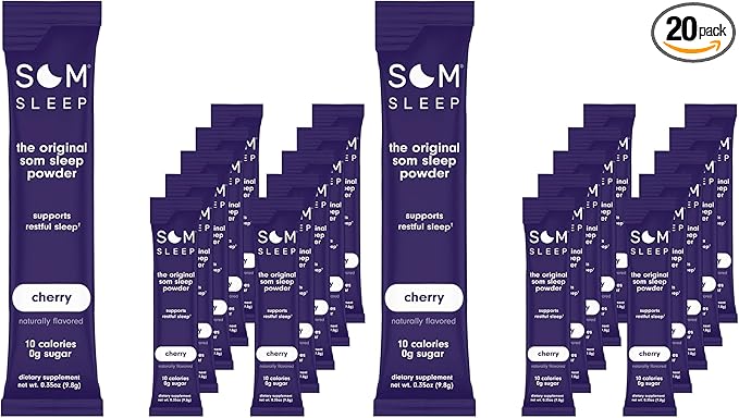 Som Sleep Restful Sleep Powder Drink Mix w/Melatonin Magnesium Vitamin B6 L-Theanine &amp GABA – Vegan Zero Sugar Keto Friendly – Cherry 20-Pack