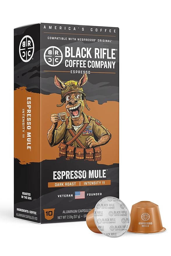Black Rifle Coffee Company 30 Espresso Mule Capsules – Dark Roast Espresso Chocolate Bing Cherry &amp Caramelized Sugar espresso Compatible