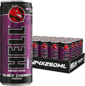HELL BLACK CHERRY Energy Drink | 32 mg/100 ml Caffeine | Vitamins B3 B5 B6 B12 | No Preservatives | Environmentally Friendly Packaging | 24 x 250ml | Compatible with HELL Energy