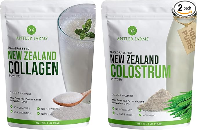 Antler Farms 100% Pure New Zealand Colostrum &amp Collagen Powder Bundle