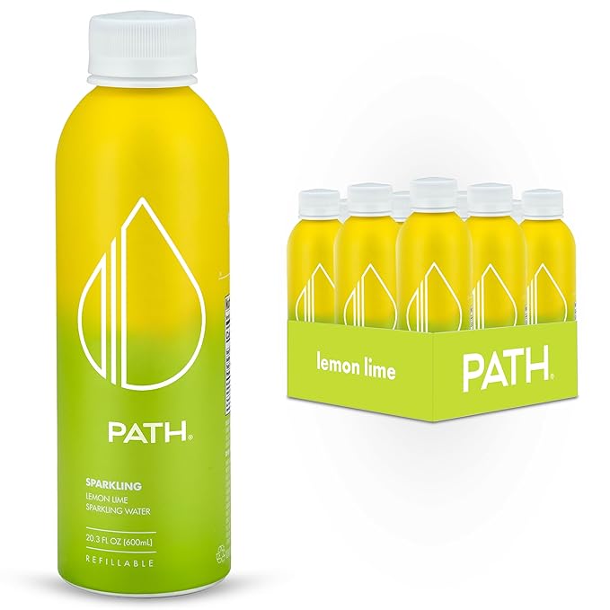 PATH Lemon Lime Flavored Sparkling Water - Ultra-Purified pH-Balanced Carbonated Soda Water in Aluminum Water Bottle - BPA-Free Light Reusable Infinitely Recyclable 20.3 fl oz (Pack of 12)