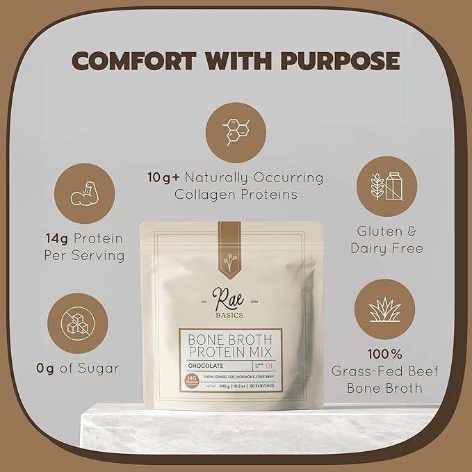 Bone Broth Protein Powder Grass Fed Collagen with 14g Complete Protein per Serving Gluten Free Keto &amp Dairy Free Organic &amp Clean Ingredients No Added Sugar Chocolate 26 Servings