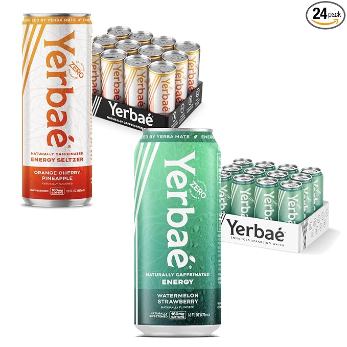 Yerbaé Energy Seltzer &amp Beverage Bundle - 16oz &amp 12oz Variety 24-Pack 0 Sugar 0 Calories 0 Carbs Energized by Yerba Mate &amp Plant-Based