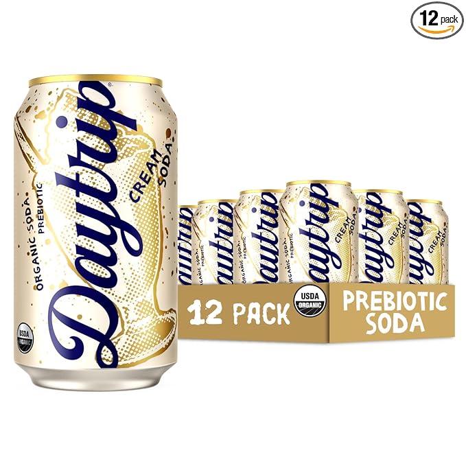 Daytrip Organic Sparkling Prebiotic Soda Low Sugar Soda and Low Calorie Healthy Soda Alternative Prebiotic Drink for Gut Health Drink and Digestion Refreshing Functional Beverage with Plant-Based F
