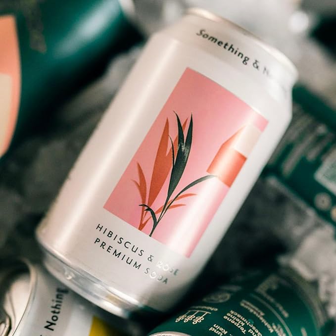 Something &amp Nothing Hibiscus &amp Rose Flavoured Sparkling Water | Lightly Carbonated Full Flavoured with Added Grape &amp Lemon Juice | Vegan &amp Low Calorie Soda | 12 Fl Oz Cans (Pack of 12