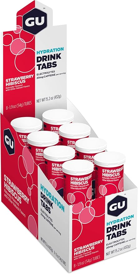 GU Energy Hydration Electrolyte Drink Tablets Enhanced Endurance Sports Drink for Running Cycling Triathlon Strawberry Hibiscus 96 Servings