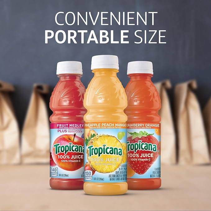 Tropicana 100% Juice 3-Flavor Fruit Blend Variety Pack 10 Fl Oz Bottles (Pack of 48)