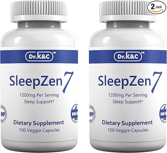 Dr.K&ampC SleepZen7 Sleep Supplement – All Natural Botanical Plant Sourced 1200 mg 200 Veggie Capsules Sleeping Support Organic Tart Cherry Valerian Root Extract No Filler Non GMO 2pk