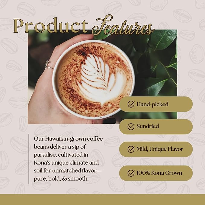 Hualalai Estate Whole Bean 100% Peaberry Kona Coffee - Pesticide-Free Gourmet Grade Premium Coffee - Medium Dark Roasted Hawaiian Grown Beans (7 oz)