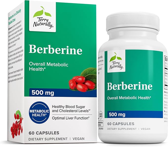 Terry Naturally Berberine - Dietary Supplement with Berberine - Liver Health Supplement for Metabolism Support - Joint Health Support for Men &amp Women - 60 Capsules