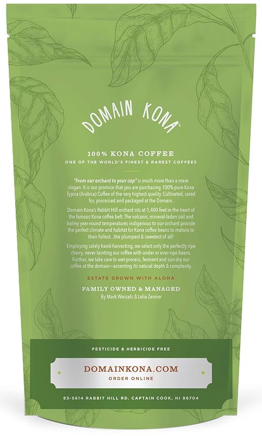 100% Kona Coffee – GROUND Dark roast Single estate gourmet coffee 16 ounces Ships direct from Domain Kona farm fresh