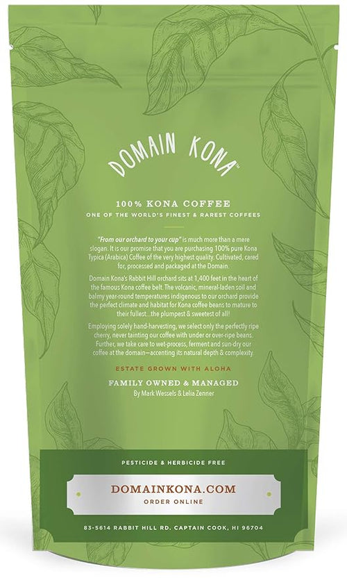 100% Kona Coffee – GROUND Medium roast Single estate gourmet coffee 16 ounces Farm fresh roasted from Domain Kona Coffee