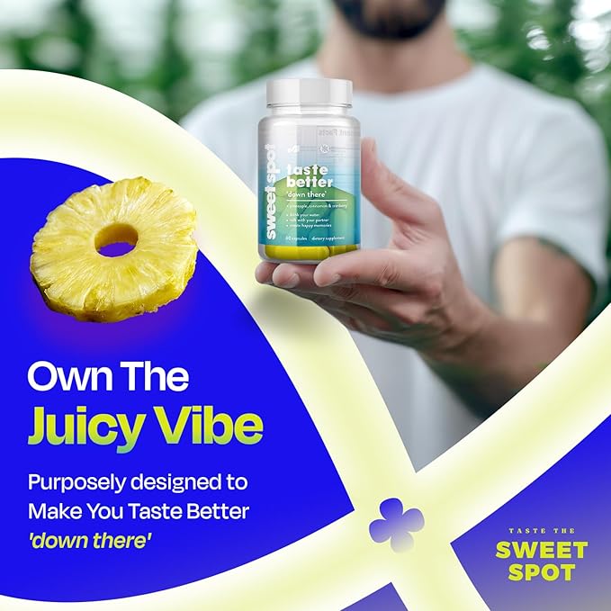 Pineapple Probiotics for Men – 625mg Sweet Spot Formula with Pineapple Extract Cranberry &amp Cinnamon Supports pH Balance &amp Freshens Taste 60 Capsules Made in the USA