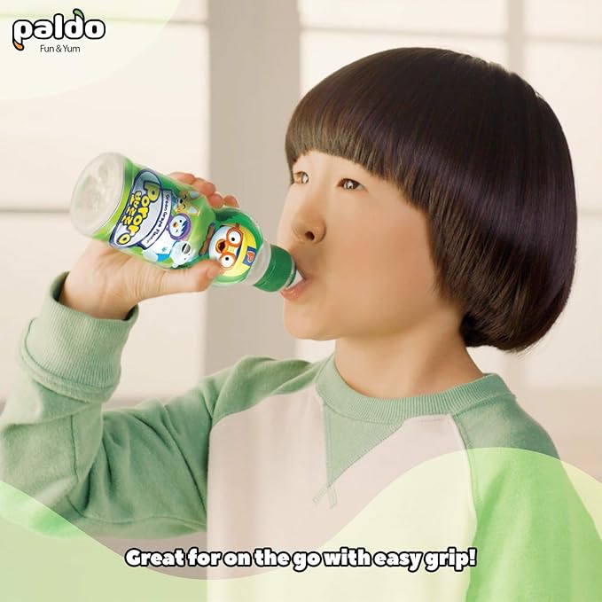 Paldo Fun &amp Yum Pororo Kids Green Grape Flavor Drink Pack of 8 Fruit Juice Drinks with Comfortable Push-Pull Sports Cap Perfect Drink for Children 7.95 fl oz. x 8