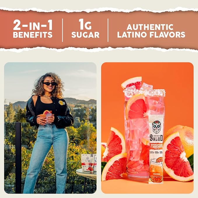 Salud 2-in-1 Hydration Packets + Immunity Electrolytes Powder Paloma - Agua Fresca Drink Mix Elderberry Dairy &amp Soy Free Non-GMO Gluten Free Vegan Low Calorie 1g Sugar (15 Servings)