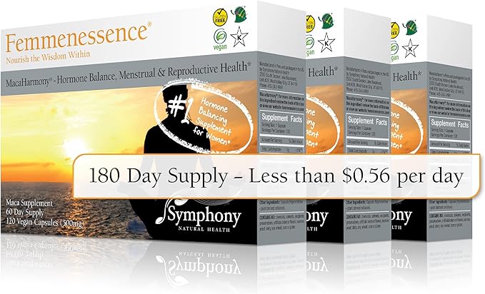 Femmenessence® MacaHarmony® – Clinically Studied Hormone Balance Support for Menstrual Health PMS Relief Mood Skin &amp Fertility (360 Capsules 180 Day Supply)