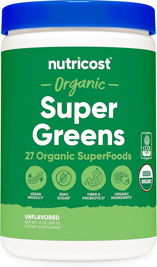 Nutricost Organic Super Greens Powder (30 Servings) - Superfood Supplement Drink Mix (30 Servings No Flavor Added)