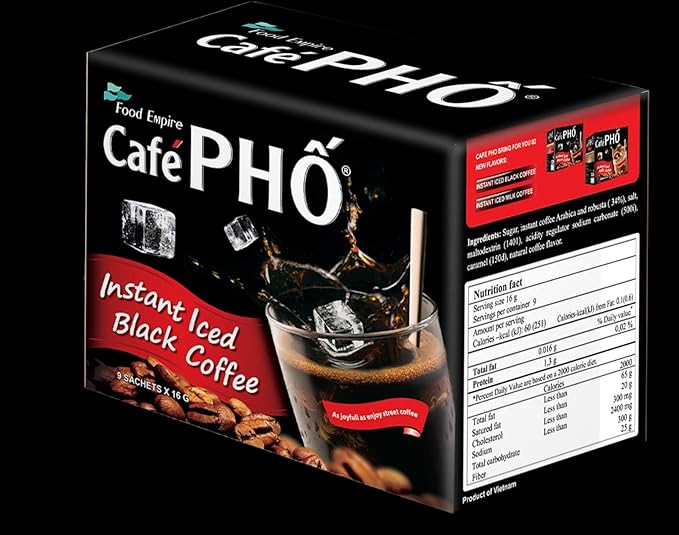 Cafe Pho Vietnamese Instant Coffee Mix Iced Black Coffee Cafe Den Da Single Serve Coffee Packets Box of 9 Sachets Pack of 3