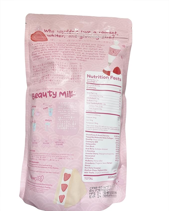 2 Packs Beauty Milk Japanese Collagen Strawberry &amp Melon Drink - 50000mg Hydrolyzed Collagen