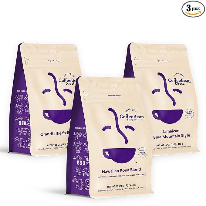 Coffee Bean Direct Premium Coffee Variety Bundle Whole Bean 1 Pound Bags (Pack of 3)
