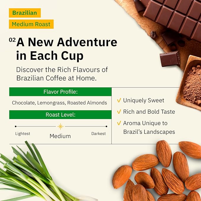 Brazilian Santos Medium Roast Coffee Beans - Single Origin Arabica Coffee Beans Freshly Roasted to Order Coarse French Press Grind Coffee Low Acid with Smooth Cocoa Notes Specialty Grade - 5LB