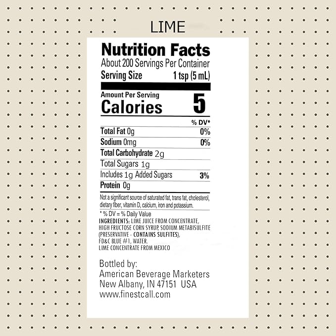 Finest Call Premium Lime Juice Drink Mix 1 Liter Bottle (33.8 Fl Oz) Pack of 3