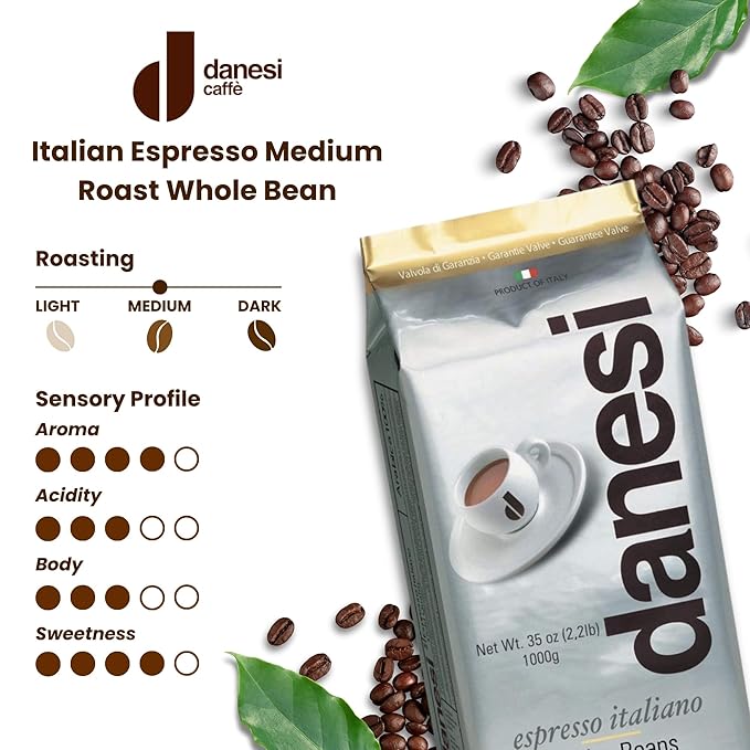 Danesi Caffe Italian Whole Coffee Beans - Espresso Coffee Beans and Medium Roast Whole Bean - Perfect for Espresso Machines French Press and Home Brewing - Gold (13.2 lb)