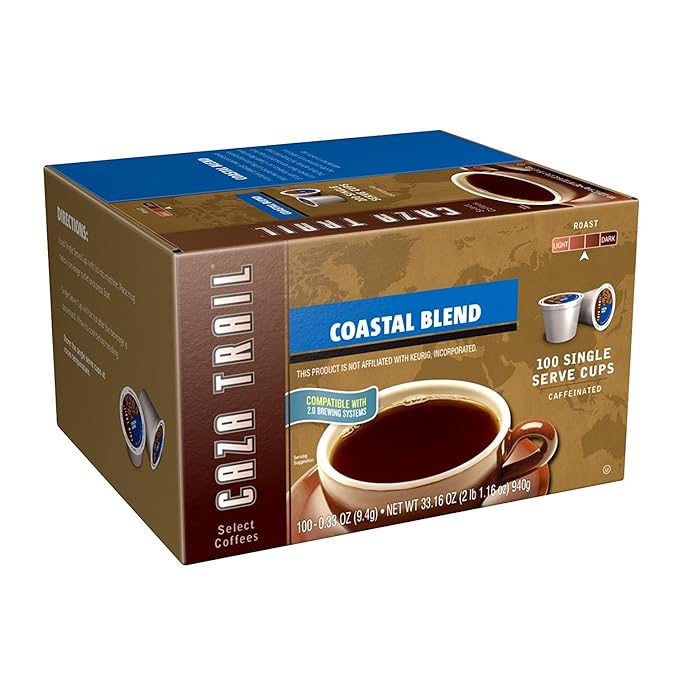 Caza Trail Coffee Pods Coastal Blend Single Serve (Pack of 100) (Packaging May Vary)