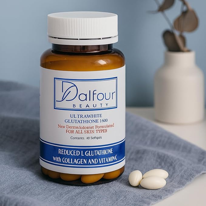Dalfour Beauty Ultra Glutathione Capsules with Hydrolyzed Collagen &amp Vitamin C – 2400mg High Absorption Antioxidant Support Supplement – 1600mg Reduced L-Glutathione Per Serving - 30-Day Supply