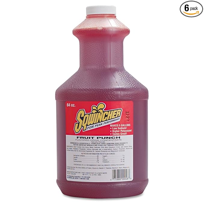 Sqwincher 030325FP Liquid Concentrate Electrolyte Drink Fruit Punch 64oz Bottles 6/Carton