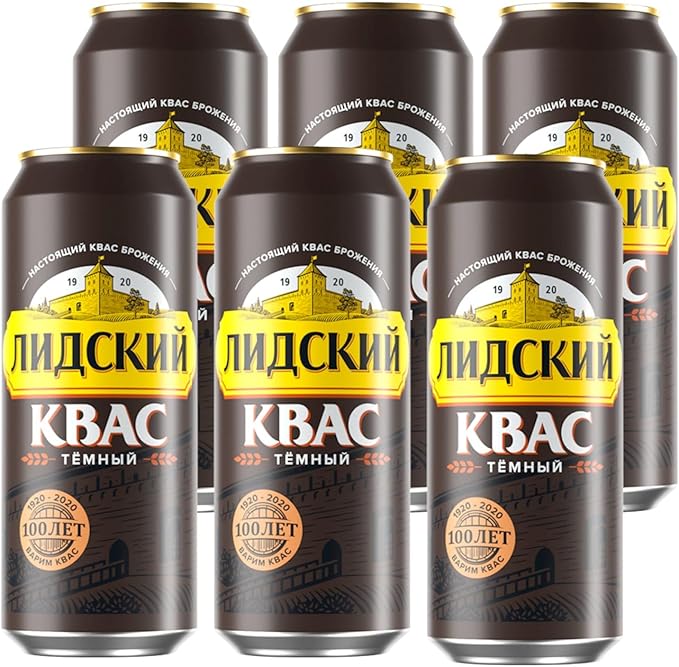 Authentic Eastern European Fermented Kvass LIDSKI Dark Drink - Soft Drink Made with Rye Flour Rye &amp Barley Malt – Non Alcohol Russian Soda - 6-Pack of Kvass Drink Can15.20 fl. oz (0.45L)