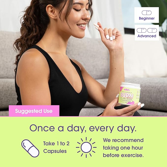 Obvi Collagenic Burn Sweat | Thermogenic Collagen with GBB &amp Green Tea | Supports Sweat &amp Metabolism | 5 Types of Collagen for Hair Skin &amp Joints | 60 Capsules