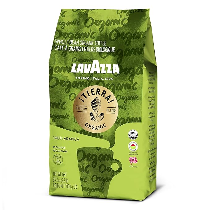 Lavazza ¡Tierra Organic for Planet Whole Bean Coffee Light Roast 100% Arabica 2.2 lb Bag (Pack of 6)