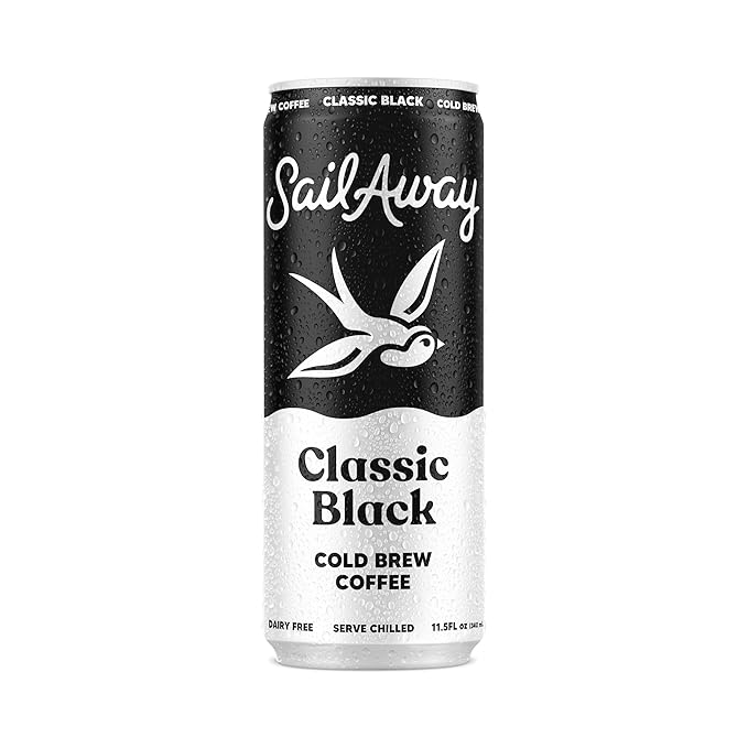 Sail Away Coffee Cold Brew Coffee Cans Classic Black - Smooth Unsweetened Less Acidic Gluten-Free Dairy-Free 11.5 Ounce (Pack of 12)