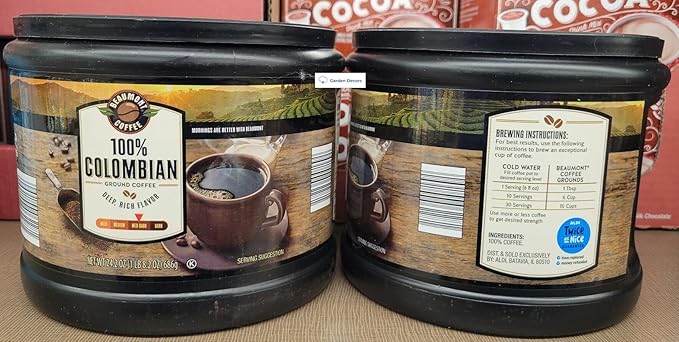 Beaumont Coffee 100% Colombian Ground Med-Dark Coffee Deep Rich Flavor 24.2oz 686g (Two Jars)
