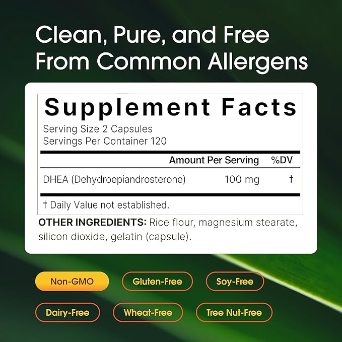 NatureBell DHEA 100mg - 240 Capsules - DHEA Supplement for Energy Levels Immune Health &amp Healthy Aging Support - Highly Bioavailable* - Non-GMO &amp Gluten Free